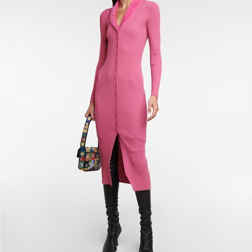 STAUD Pink Ribbed Knit Dress